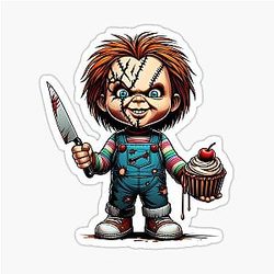 Halloween Chucky with a cupcake sticker