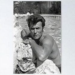 Clint Eastwood at Pool Vintage Art Poster