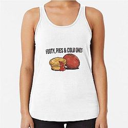 Footy & Cold Ones - Vintage Aussie Rules Football & Meat Pie Racerback Tank Top