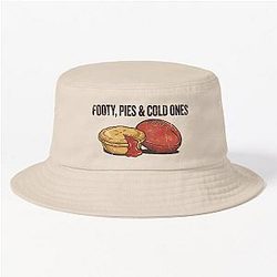 Footy Pies and Cold Ones - Vintage Aussie Rules Football & Meat Pie Bucket Hat