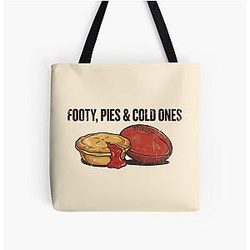 Footy and Pies - Vintage Aussie Rules Football & Meat Pie All Over Print Tote Bag