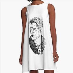 Colin Farrell Black Portrait Pen Drawing A-Line Dress