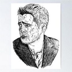 Poor Colin Farrell Black Portrait Drawing Poster