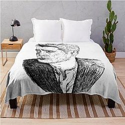 Colin Farrell Black Portrait Drawing Throw Blanket