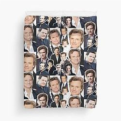 A Stylish Collage Celebrating Colin Firth Perfect for Fans Who Love Timeless Charm Classic Films and a Touch of Cinematic Nostalgia Duvet Cover