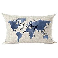 Rambla Watercolor World Map Adventure Awaits Arrow Couch Bed Cotton Rectangular 12 x 20 Inches