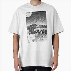 Common Loon beneath a moonlit sky Oversized T-Shirt