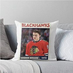Connor Bedard Hockey Card Throw Pillow