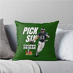 2025 Super Bowl Pick Six Football Rookie Cooper DeJean 33 Celebration Throw Pillow