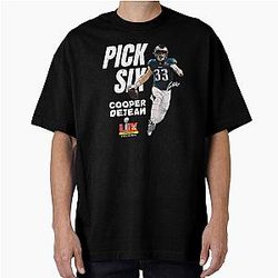 2025 Super Bowl Pick Six Football Rookie Cooper DeJean Celebrate Cartoon Oversized T-Shirt