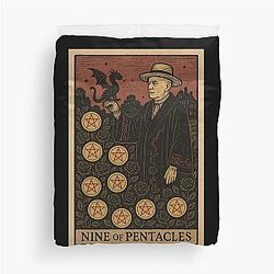 Aleister Crowley Nine Pentacles Tarot Card Duvet Cover