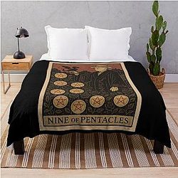 Aleister Crowley Nine Pentacles Tarot Card Throw Blanket
