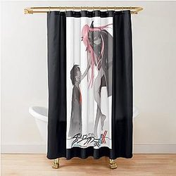 Darling in the FranXX Hiro and Zero Two logo Shower Curtain