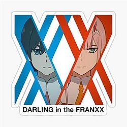 Hiro x Zero Two - Darling in the FranXX Sticker has been cleaned up to: 

Hiro x Zero Two - Darling in the Franxs Stiker
