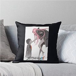 Darling in the Franxx Hiro and Zero Two logo Throw Pillow