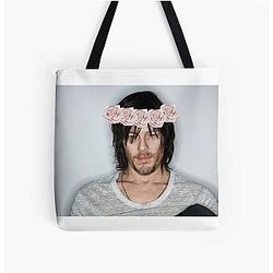 Norman Reedus Flower Crown Daryl Dixon All Over Print Tote Bag