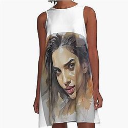 Watercolor image with Deepika Padukone A Line Dress