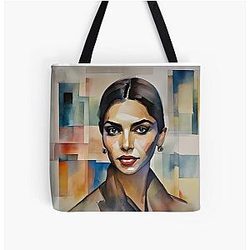 colorful sketch with Deepika Padukone Over Print Tote Bag
