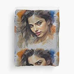 Watercolor image with Deepika Padukone Duvet Cover