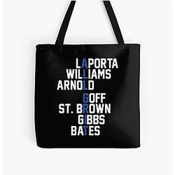 Detroit Lions LaPorta Gibbs Goff St. Brown Williams - Detroit All Over Print Tote Bag