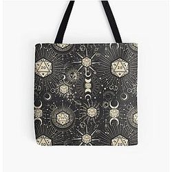 DND Celestial D20 Stars, Sun, and Crescent Over Print Tote Bag