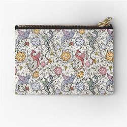 VINTAGE MEDIEVAL DRAGON D20 DICE, DND FLOWER PATTERN ZIPPER POUCH