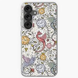 Vintage Medieval Dragon D20 Dice, Dnd Pattern Floral Blue Yellow Pink Galaxy Soft Case