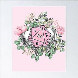 DND Floral D20: Pink Dice Poster