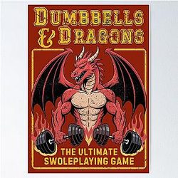 Funny TTRPG DND Gym and Fitness Workout: Dumbbells and Dragons Poster