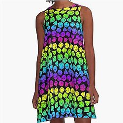 D&D Dice Pattern Neon Rainbow Gradient Dress