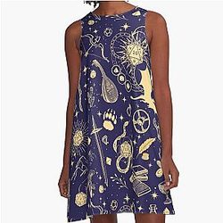 DND pattern: Dungeons and Dragons A-Line Dress with Celestial Night Sky and Stars Constellations Doodles