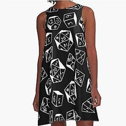 D&D Dice Pattern Black and White for Dungeons and Dragons A-Line Dress