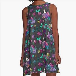 Dungeons and Dragons dice pattern gray A-Line Dress