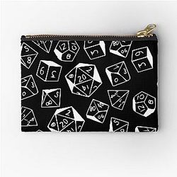 D&D Dice Pattern Black with White for Dungeons Dragons Zipper Pouch