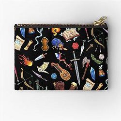 Dungeons and Dragons Gear Pattern, Fantasy weapons, swords, magic spells for Role Playing Adventurers. Zipper Pouch