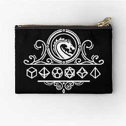 Polyhedral Dice and Dragon's White Tabletop RPG Zipper Pouch