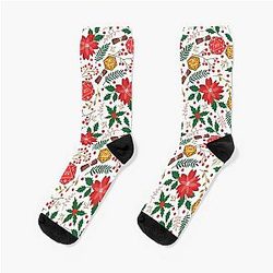 D&D RPG christmas pattern seamless dungeons and dragons d20 and flowers Socks