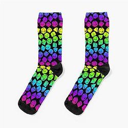 D&D Dice Pattern Neon Rainbow Gradient for Dungeons Dragons Socks