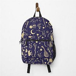 DND RPG pattern: dungeons and dragons, celestial night sky and stars, backpack