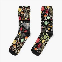 Druid Cottagecore DND Pattern: Dice, Mushrooms, Moth, Snake, Butterfly, Flowers Socks