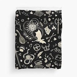 DND RPG pattern dungeons and dragons doodles, d20, medieval sword loot, for d&d adventurers Duvet Cover