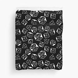 D&D Dice Pattern Black with White for Dungeons Dragons Duvet Cover