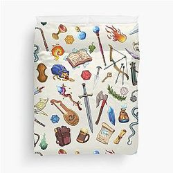 Dungeons and Dragons Pattern, Fantasy Weapons for Role Playing Adventurers Duvet Cover