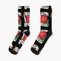 DND Christmas D20: Merry Christmas Natural twenty dice Socks