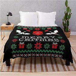 Dungeons and Dragons Christmas Ugly Sweater Throw Blanket