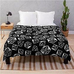 D&D Dice Pattern Black with White for Dungeons and Dragons Pathfinder Throw Blanket