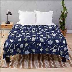 Dungeons and Dragons Fantasy Items Blue Pattern for D&D Fans Throw Blanket