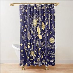 Seamless Dungeons and Dragons Doodles Celestial Night Sky and Star Constellations Shower Curtain