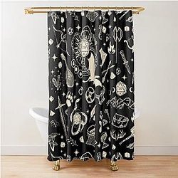 DND Tennis Pattern seamless: Dungeons and Dragons Doodles, D20, Medieval Sword, Axe, Loot for D&D Roleplaying Adventurers Shower Curtain