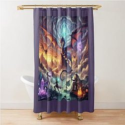 Epic Dragon Battle on a Crystal Mountain – Dungeons and Dragons Art Shower Curtain